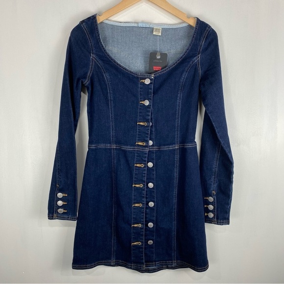 Levi's Veda Slim Fit Full Button Up Down Denim Jean Mini Dress Size XS‎ (NWT) - Picture 5 of 9